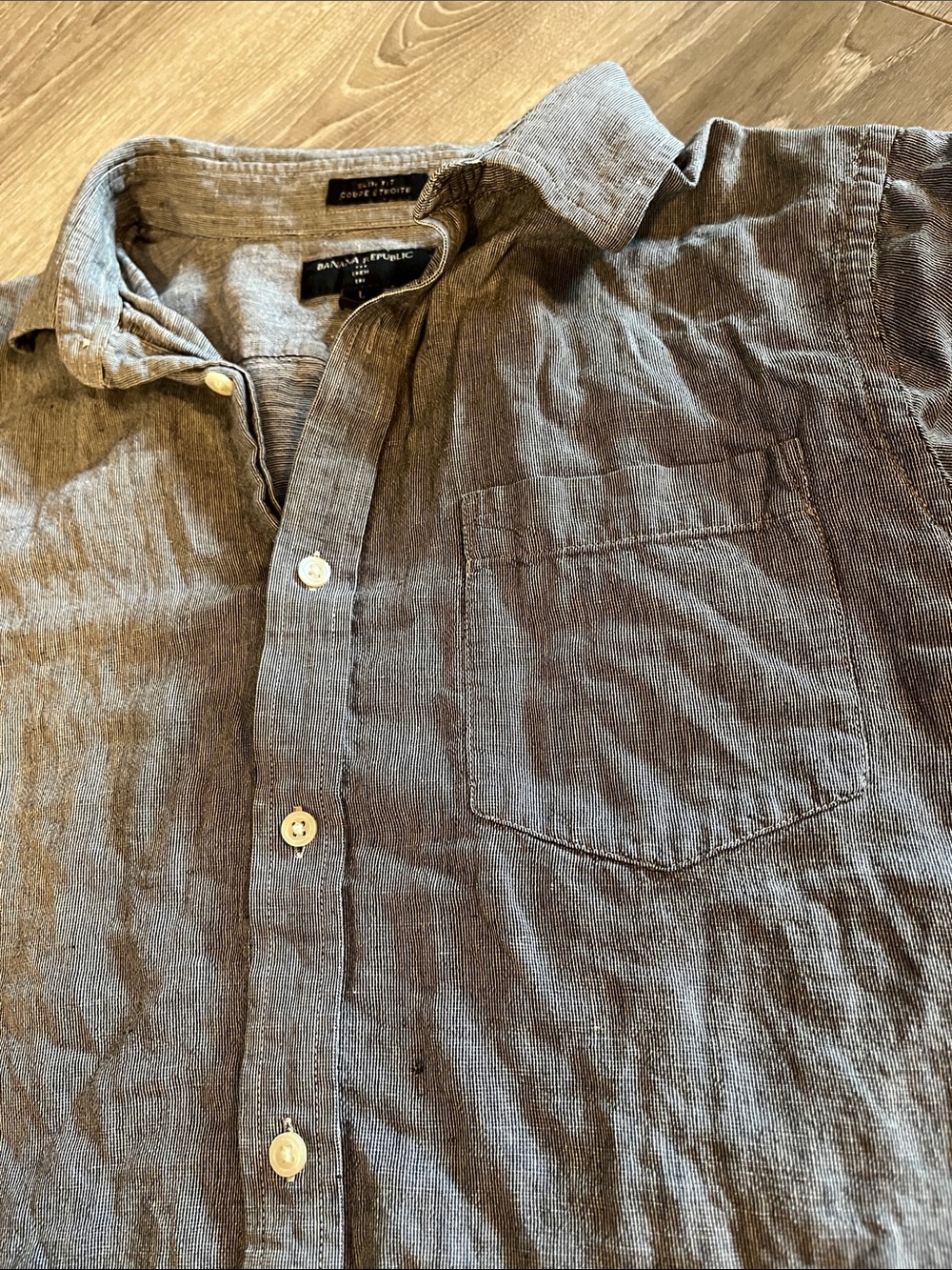 Banana Republic Linen cotton Navy and White Long-Sleeve Button-Down Mens L Shirt
